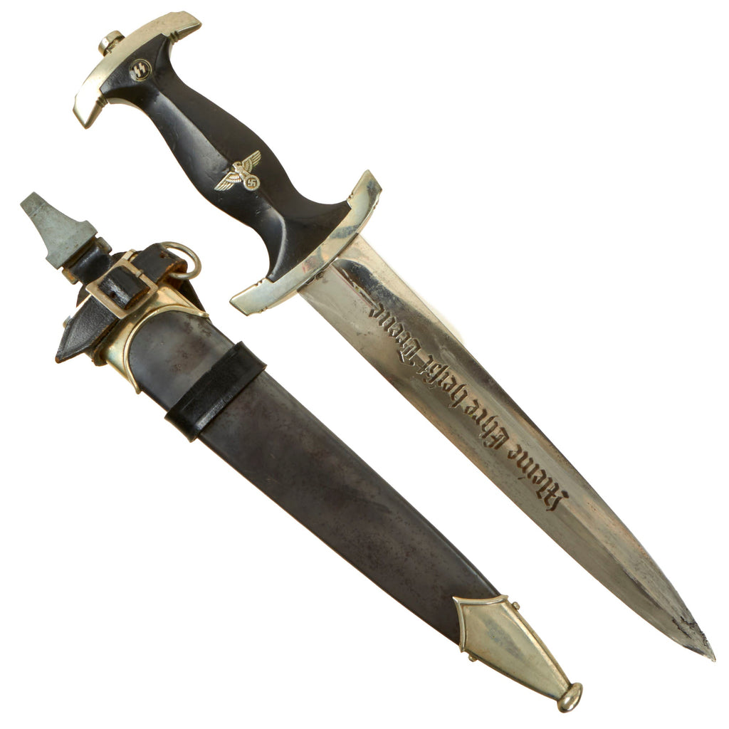 Original German WWII Early Numbered M33 SS Dagger by Richard Abr. Herder with Scabbard and Rare Vertical Hanger - Possible Ground Röhm Signature Original Items