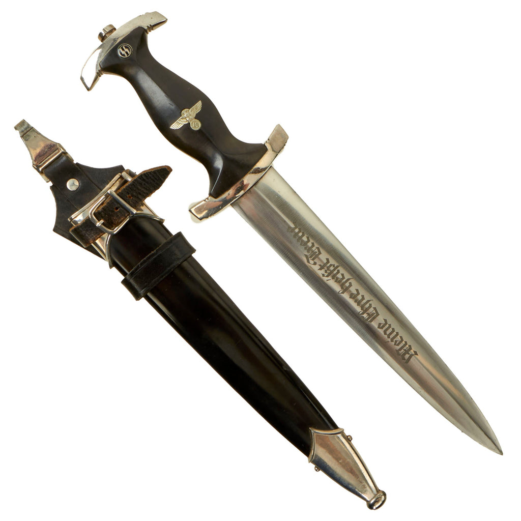 Original Excellent German WWII M33 SS Dagger by Gebrüder Christians with Scabbard and Rare Vertical Hanger - RZM M7/1 1202/38 SS Original Items