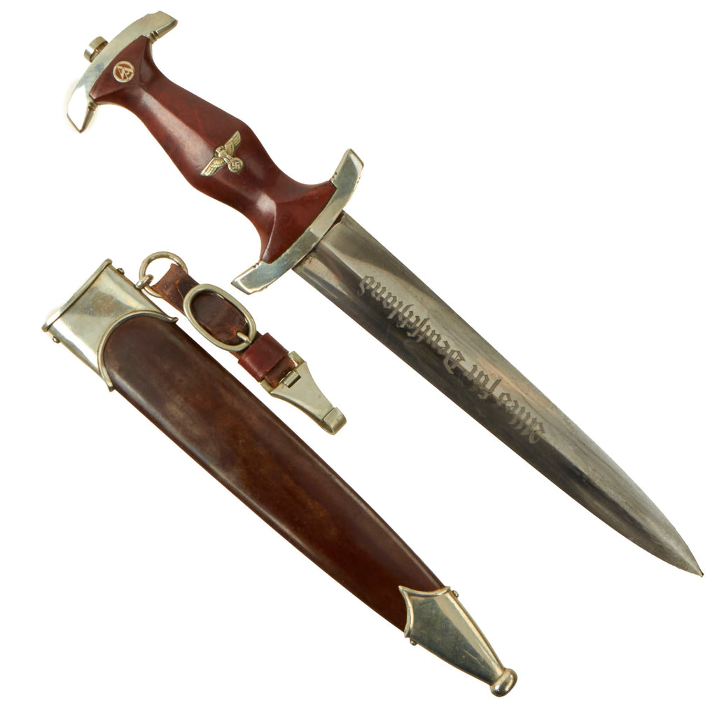 Original German Early WWII SA Dagger by Rare Maker Hammesfahr & Co. of Solingen with Scabbard and Hanger Original Items