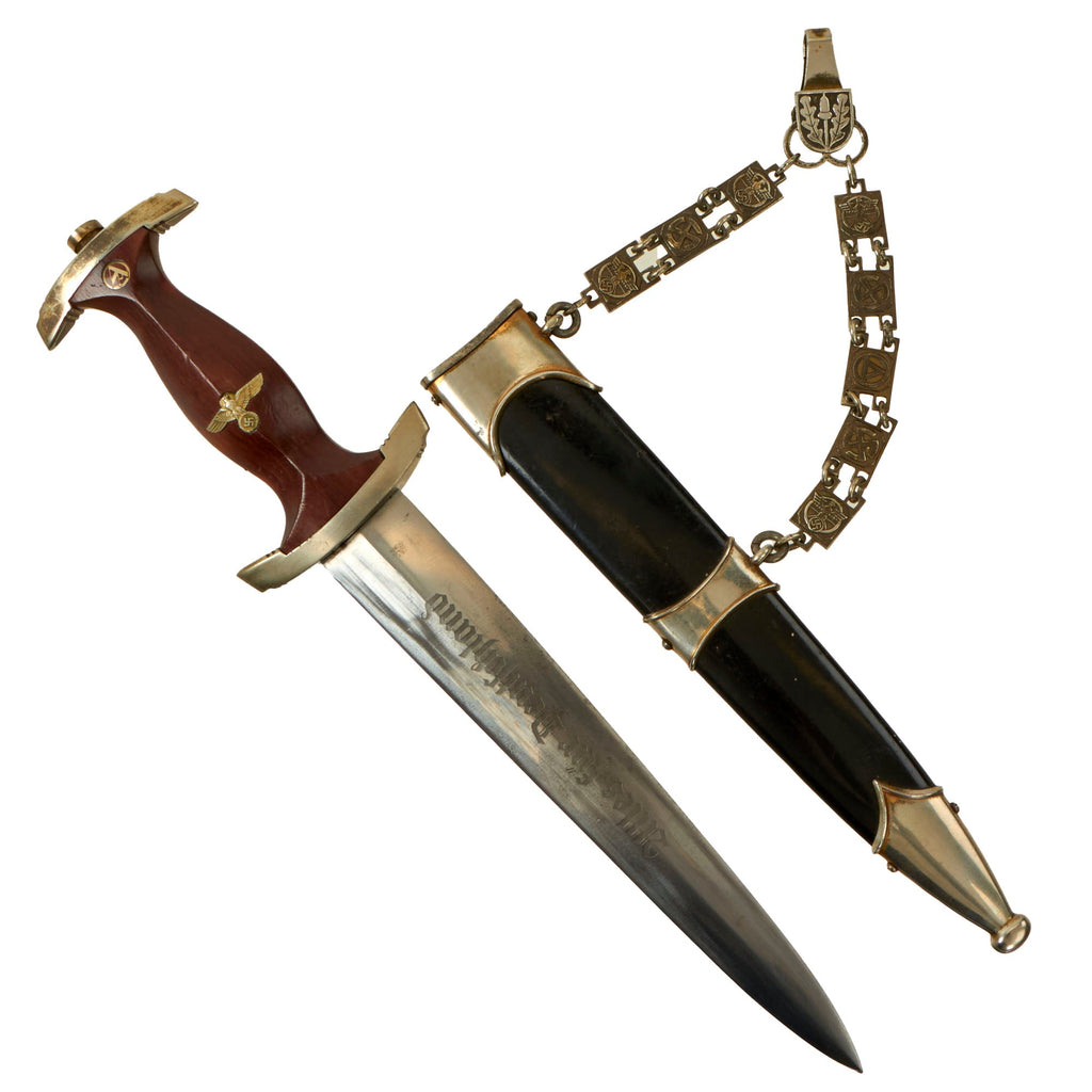 Original German WWII 1939 Dated Chained NSKK Officer's Dagger with Scabbard by Carl Eickhorn - RZM M7/66 Original Items
