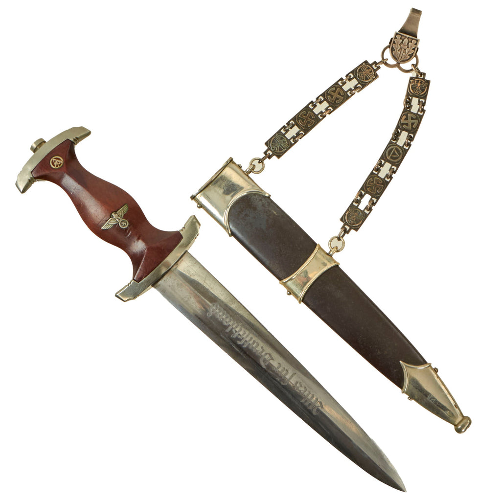 Original Rare German WWII Early Chained NSKK Officer's Dagger by Carl Eickhorn with Scabbard Original Items