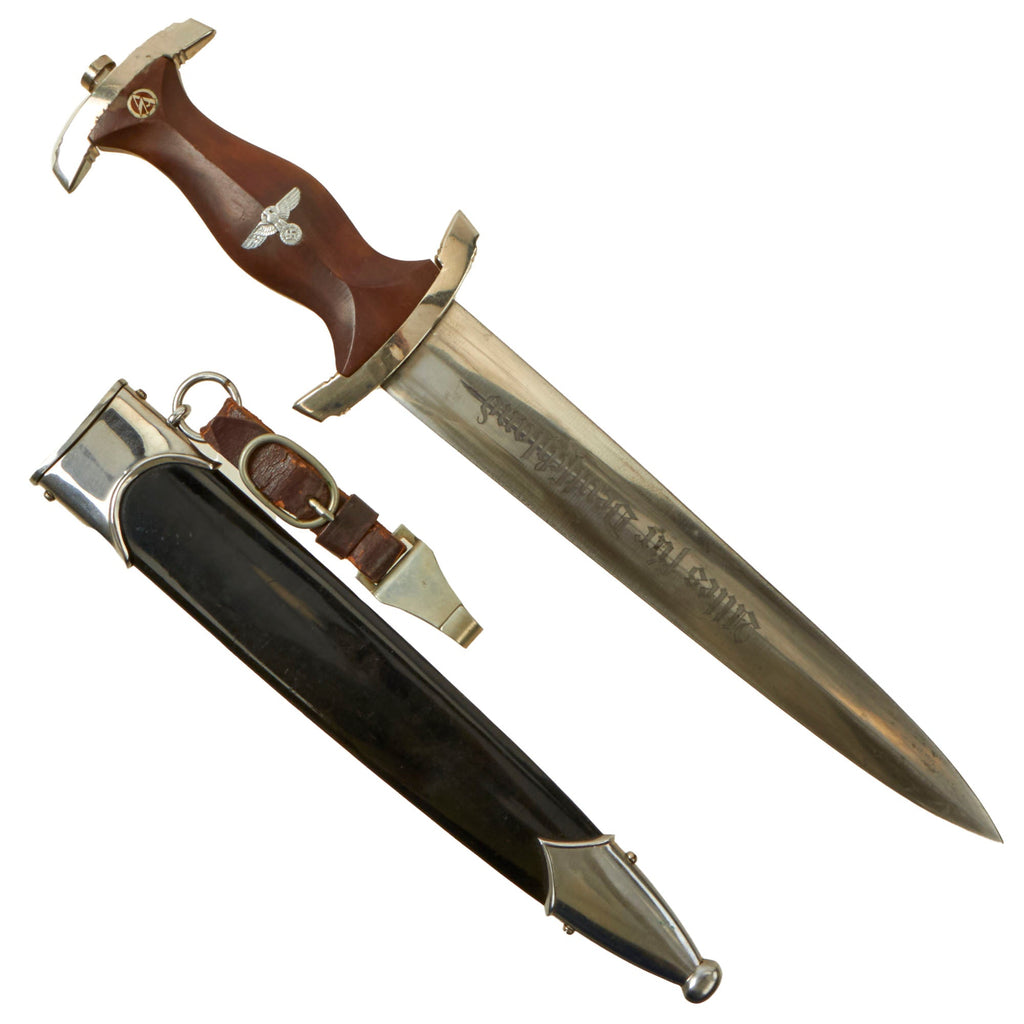 Original German WWII NSKK Dagger by Rare Maker Arthur Evertz with Scabbard and Belt Hanger - RZM M7/85 Original Items
