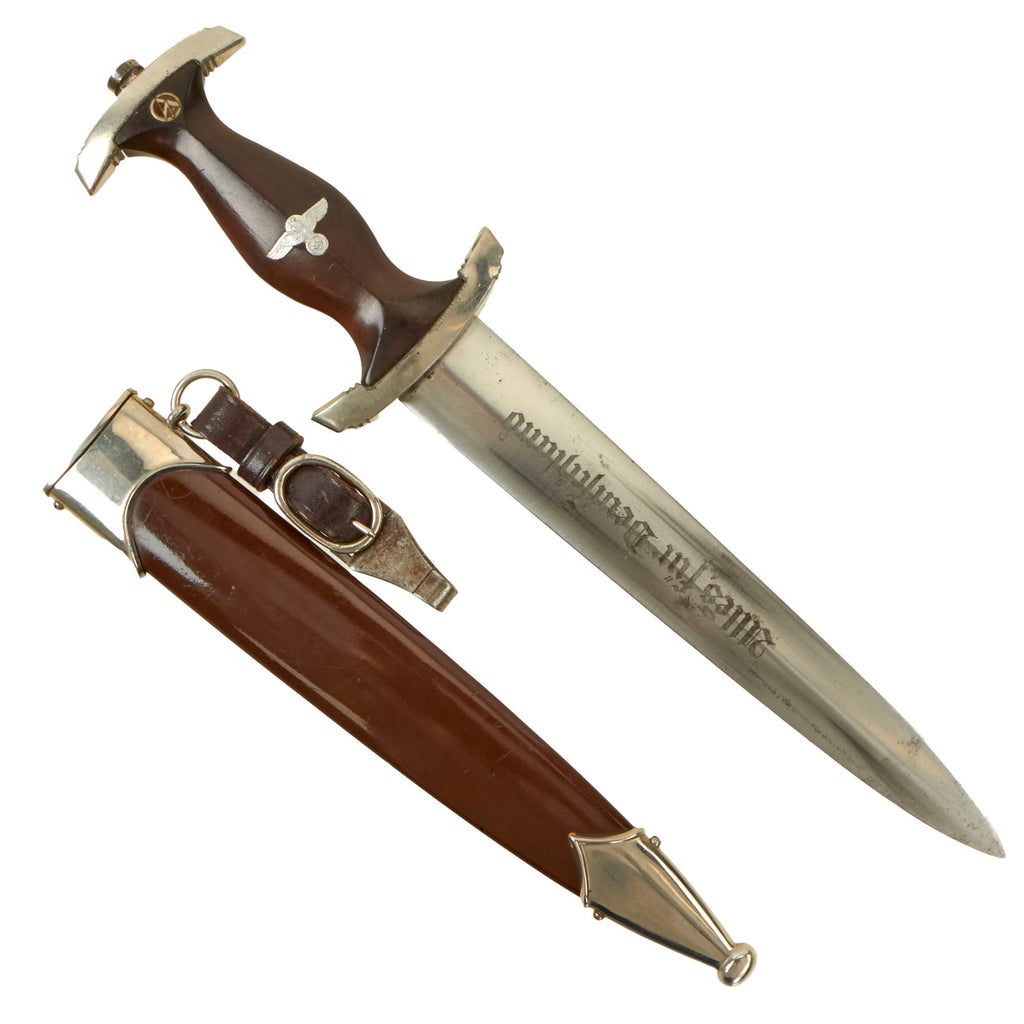 Original German WWII SA Dagger by Rare Maker Artur Schüttelhofer & Co. with Scabbard & Hanger - RZM M7/13 Original Items
