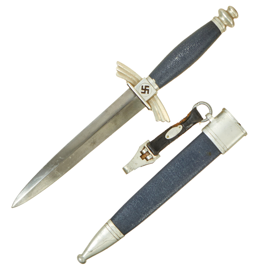 Original German WWII Aluminum Fitted NSFK Glider Pilot's Dagger by Rare Maker F. & A. Helbig with Scabbard & Hanger Original Items
