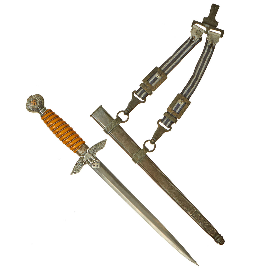 Original WWII German 2nd Model Luftwaffe Dagger by F. W. Höller of Solingen with Scabbard and Belt Hanger Original Items