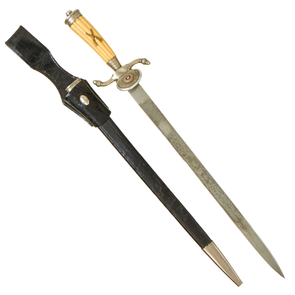 Original Scarce German WWII Double Etched Shooting Association Cutlass by Alcoso circa 1940 with Scabbard Original Items