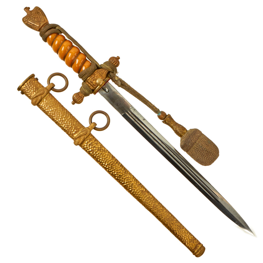 Original German WWII Kriegsmarine 2nd Model Naval Dagger by P.D. Lüneschloss with Hammered Scabbard & Portepee Original Items