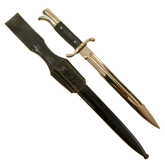 Original German WWII Fireman's Long Dress Sawback Bayonet by E. & F. Hörster with Scabbard and Frog Original Items