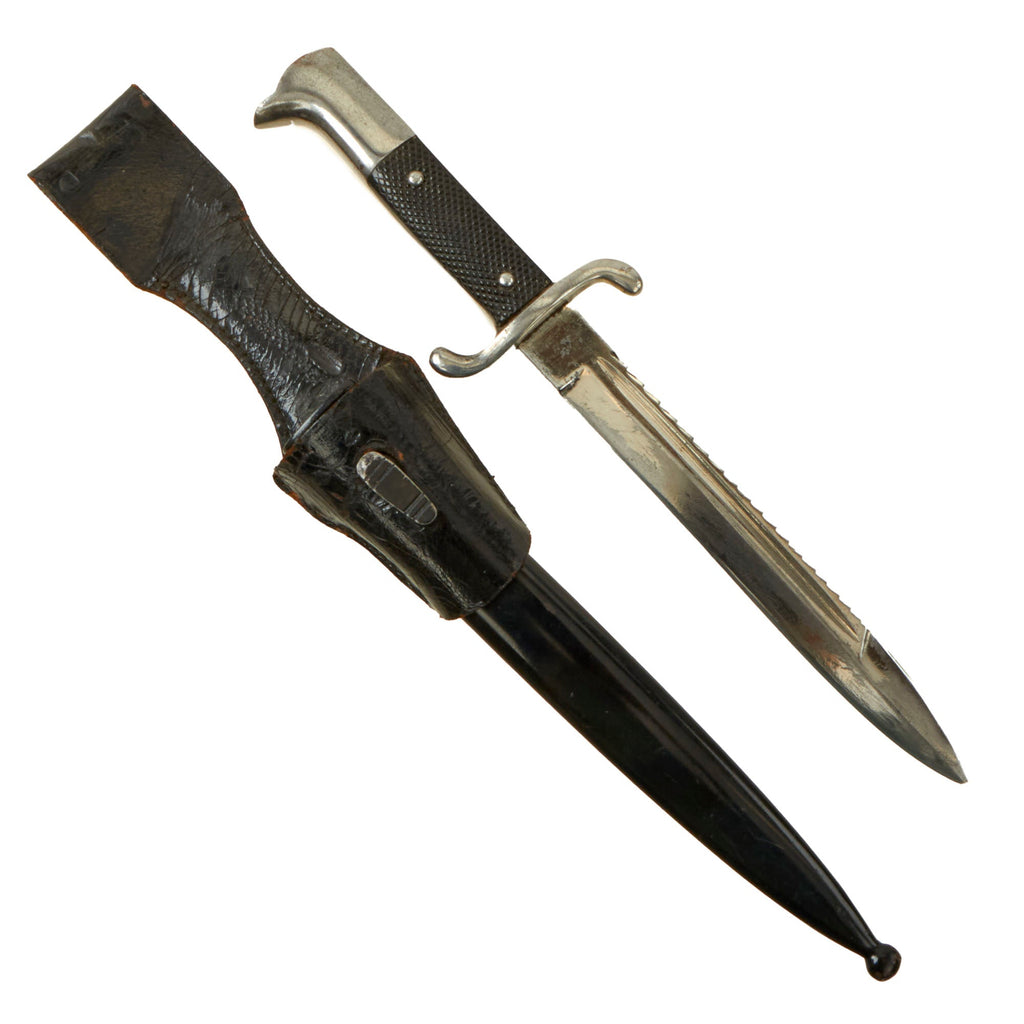 Original German WWII Fireman's Short Dress Sawback Bayonet with Scabbard and Frog Original Items