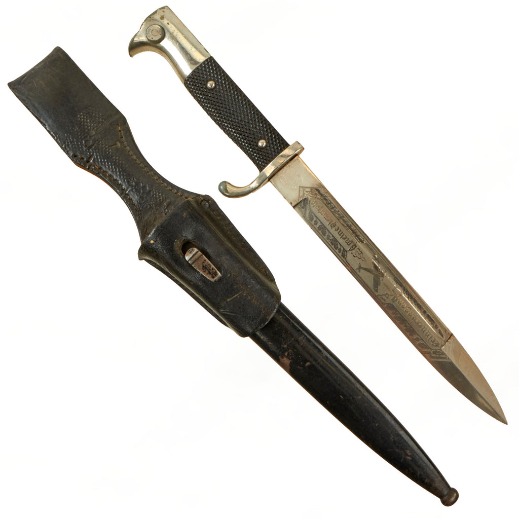 Original German WWII Luftwaffe Air Force Single Etched Short 98k Dress Bayonet by F.W. Höller with Scabbard & Frog Original Items