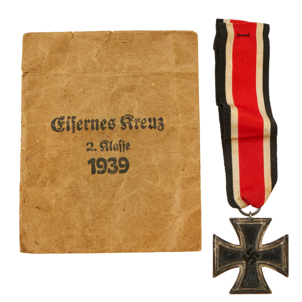 Original German WWII Wehrmacht Iron Cross 2nd Class 1939 with Ribbon in Paper Packet by Alois Rettenmaier - EKII Original Items