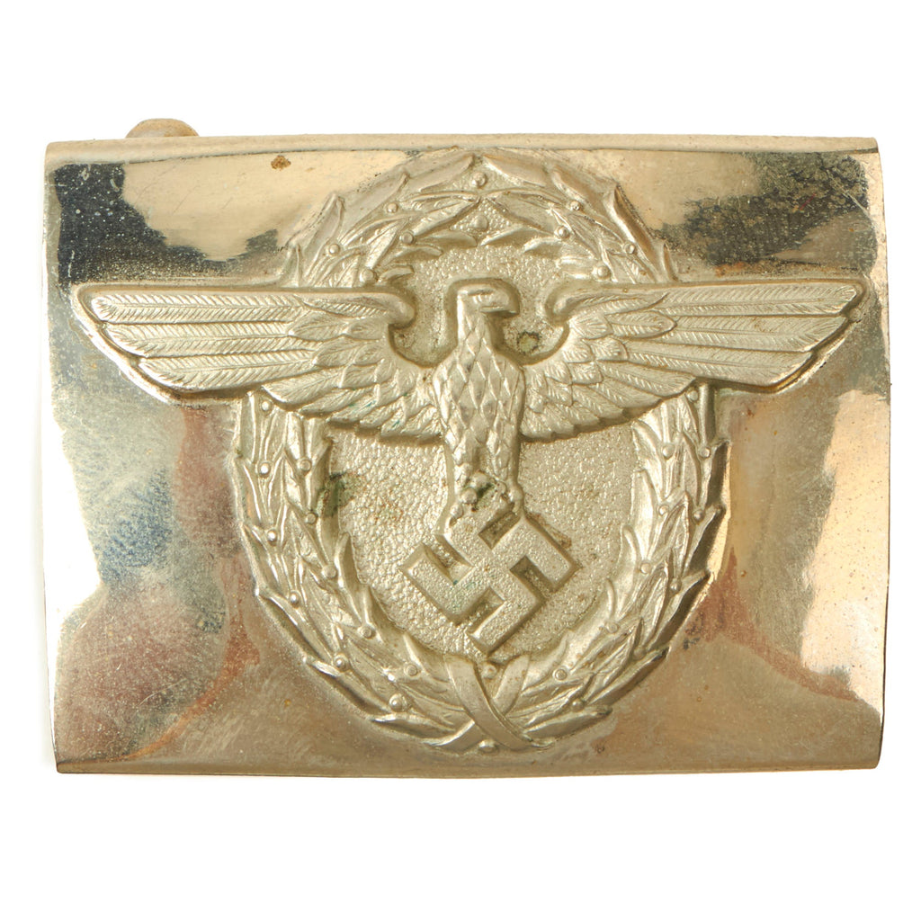 Original Rare German WWII Early Nickel Silver Landpolizei Rural Police EM/NCO Belt Buckle by F. W. Assmann & Söhne Original Items