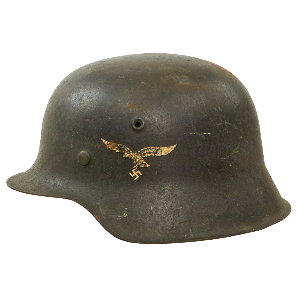 Original German WWII Luftwaffe M42 Single Decal Helmet Shell Stamped ET64 - Service Used Original Items