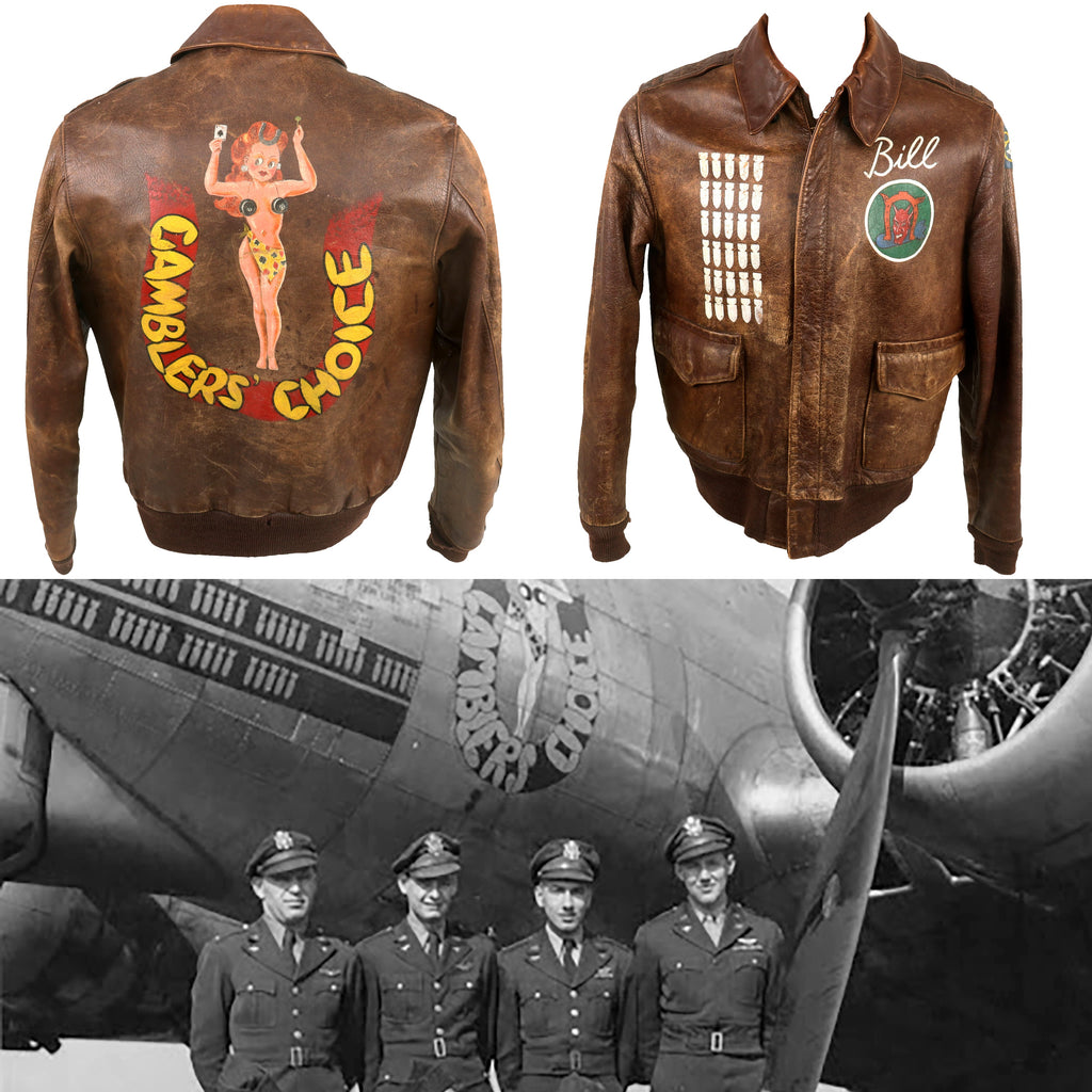 Original U.S. WWII B-17 “Gamblers’ Choice” Navigator William Lloyd Briner’s Painted A2 Flight Jacket, Medals, Flight Logs, & Ephemera Group with Six Massive Binders of Original Papers & More - 614th Bomb Squadron, 401st Bomb Group Original Items