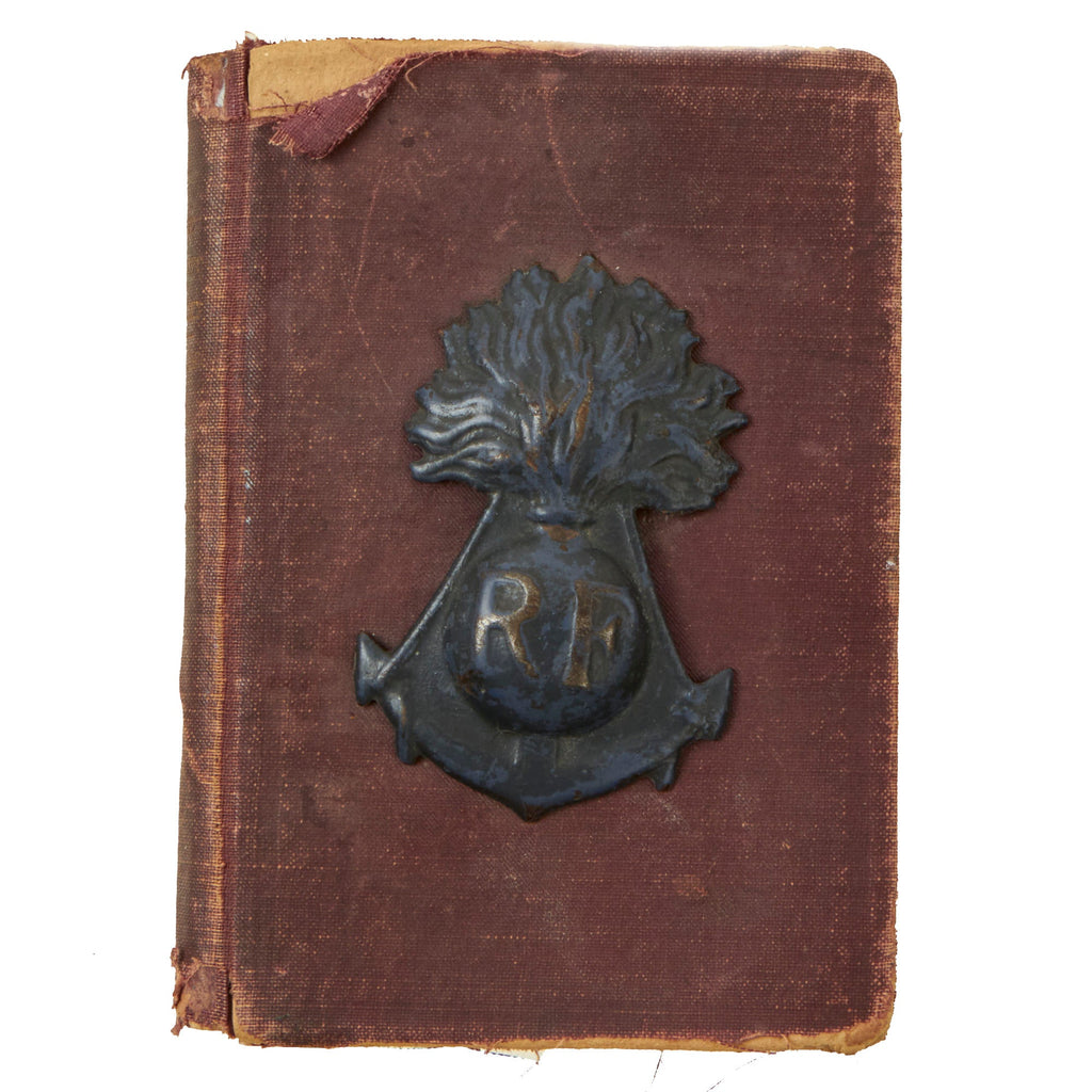 Original U.S. WWI Pocket Bible with French Colonial Helmet Badge Embedded in Cover with Provenance - Named Original Items