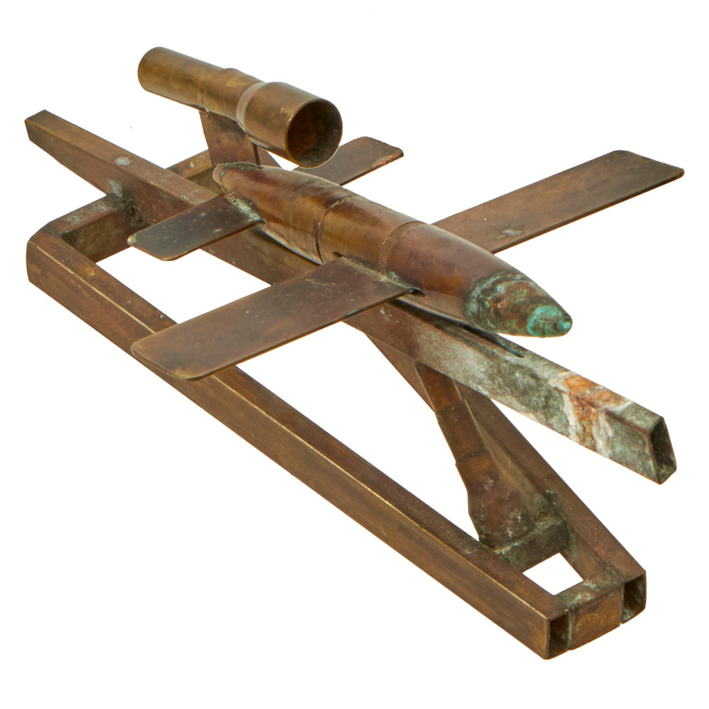 Original German WWII V1 Flying Bomb “Buzz Bomb” Trench Art on Stand Made from Brass Shells Original Items
