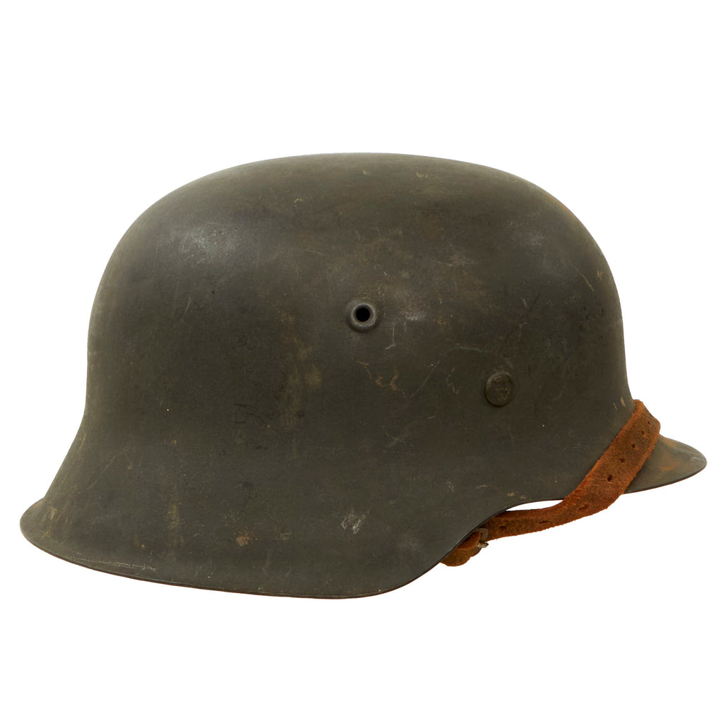 Original German WWII M42 Heer Army "No Decal" Helmet with Dome Stamp, 58cm Liner, and Chinstrap - Marked NS66 Original Items