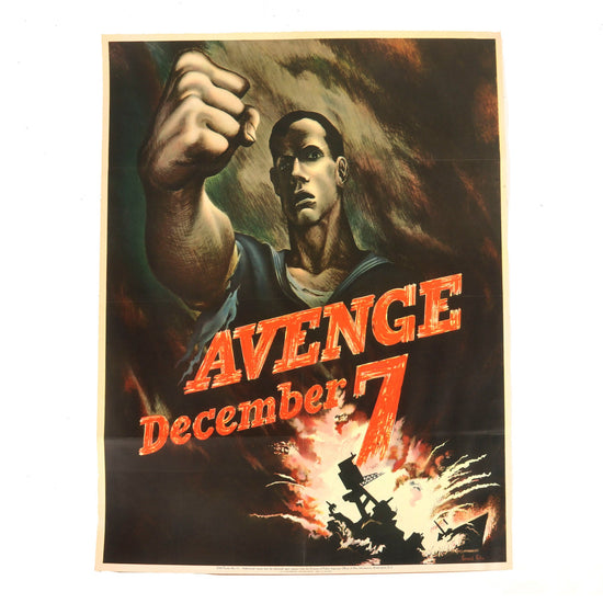 Original U.S. WWII 1942 “Avenge December 7” OWI Propaganda Poster Featuring Artwork by Bernard Perlin - 28” x 22” Original Items
