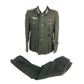 Original German WWII Named Heer Infantry Hauptmann's M36 Field Uniform Tunic & Trousers with EKI, Wound Badge & Ribbon Bar - dated 1941