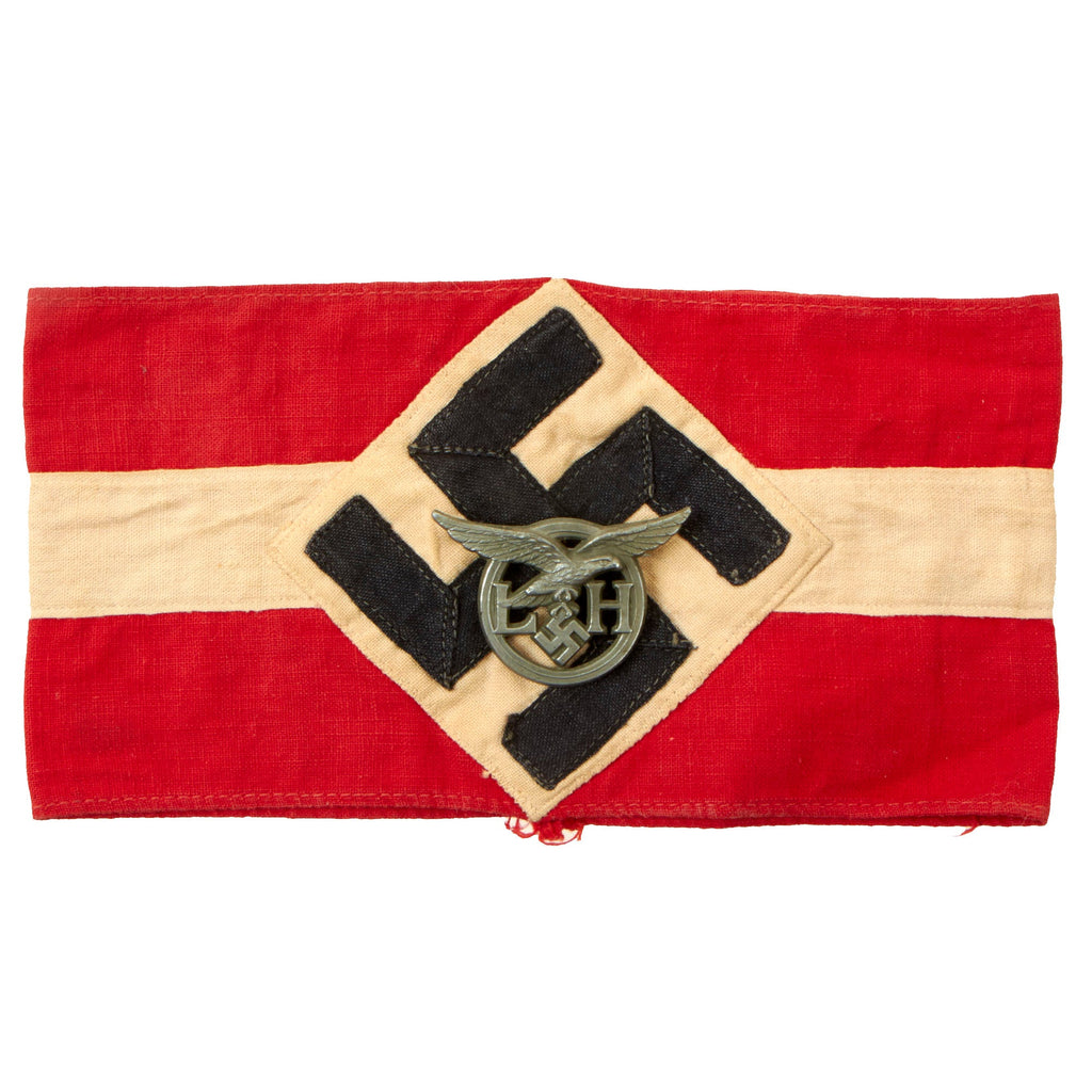 Original German WWII HJ National Youth Organization Member Armband with Luftwaffe Flak Helper Pin Original Items