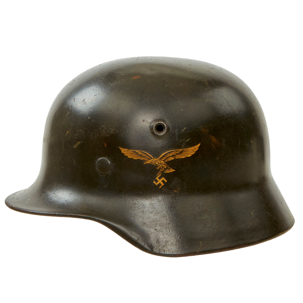 Original German WWII Luftwaffe M40 Single Decal Helmet Shell with 55cm Liner & Chinstrap - Stamped Q62 Original Items