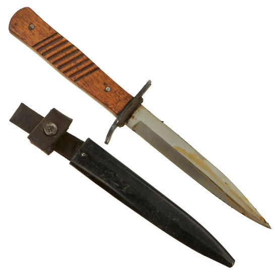 Original German WWI Trench Fighting Knife by Demag of Duisburg with Ribbed Grips & Scabbard Original Items