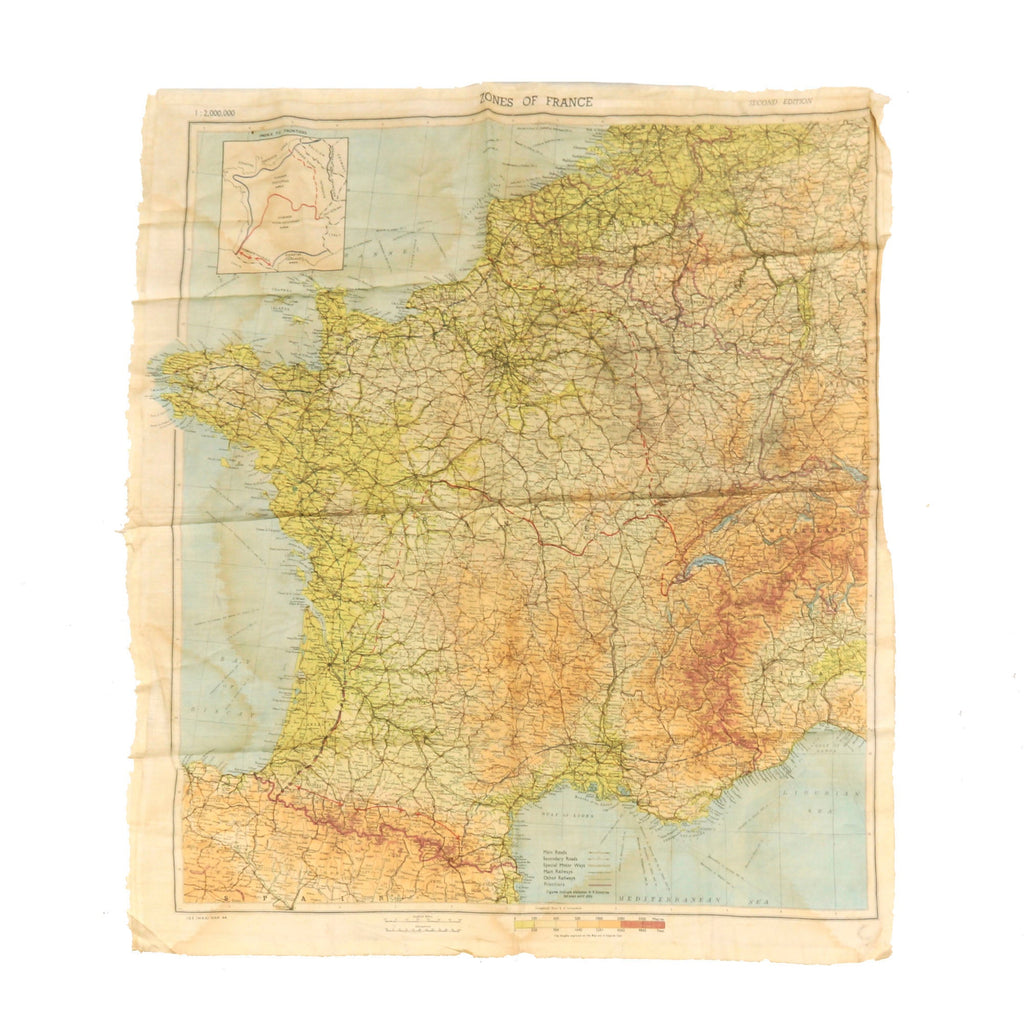 Original U.S. WWII Airborne "Zones of France" D-Day Silk Map - Dated March 1944 - WEA Western European Area - 22 ½” x 24” Original Items