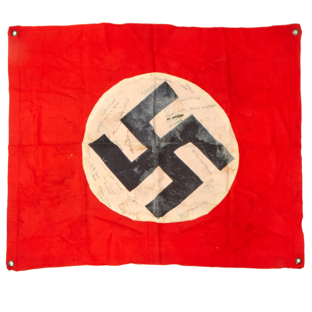 Original German WWII USGI Captured & Signed Panzer Tank & Vehicle ID Flag with Research - 117th Cavalry Recon. Squadron - Four Signatures KIA - 30" x 35” Original Items