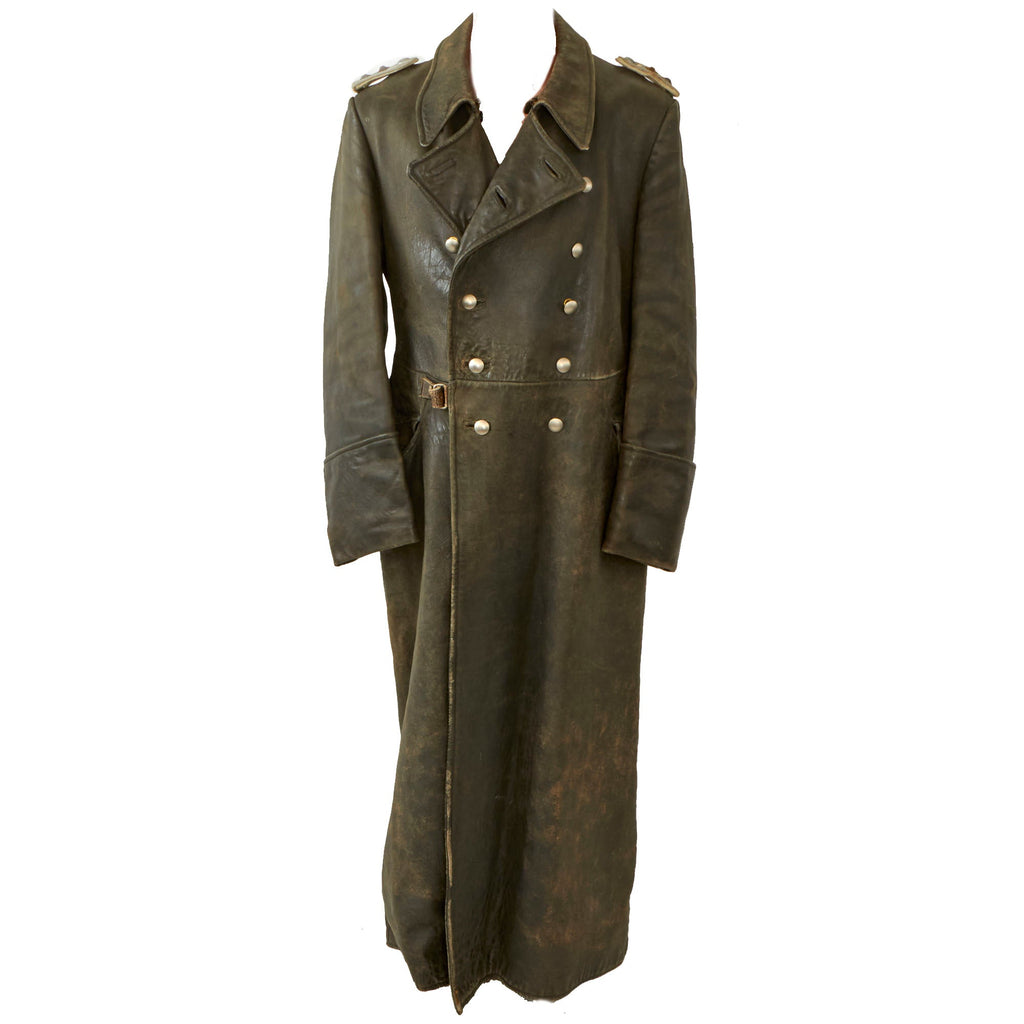 Original German WWII Heer Army Infantry Leutnant Officer's Private Purchase Gray Leather Greatcoat Original Items