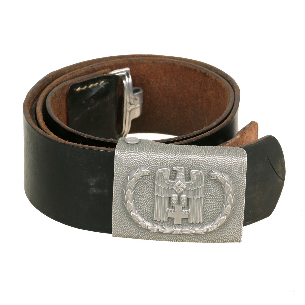 Original German WWII DRK Red Cross Black Leather Belt with Aluminum EM/NCO Buckle Original Items