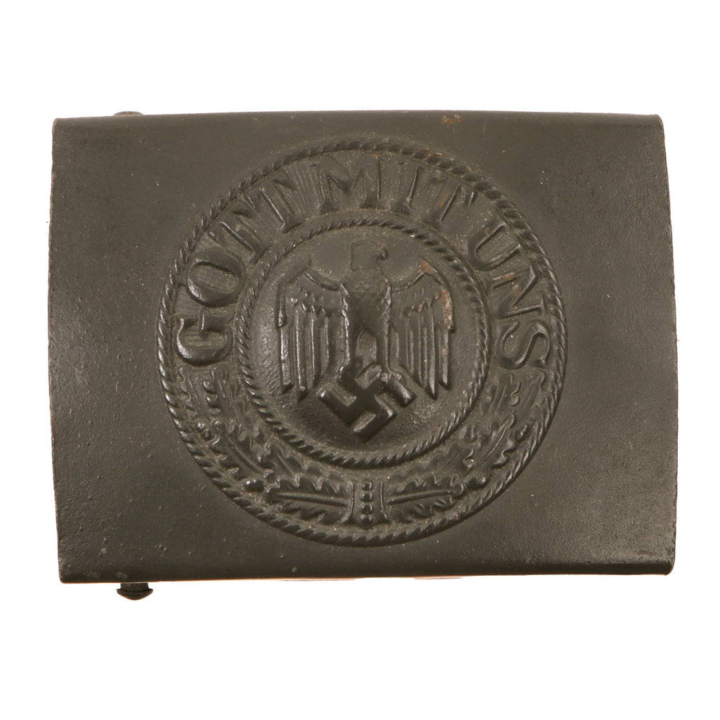 Original German WWII Army Heer EM/NCO Gray Blue Painted Steel Belt Buckle Original Items