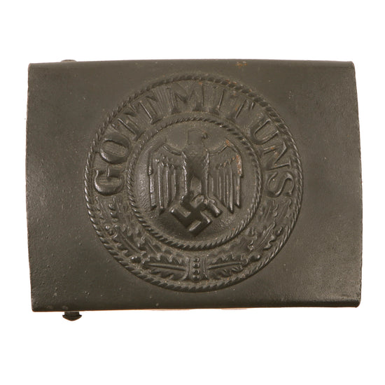 Original German WWII Army Heer EM/NCO Gray Blue Painted Steel Belt Buckle Original Items