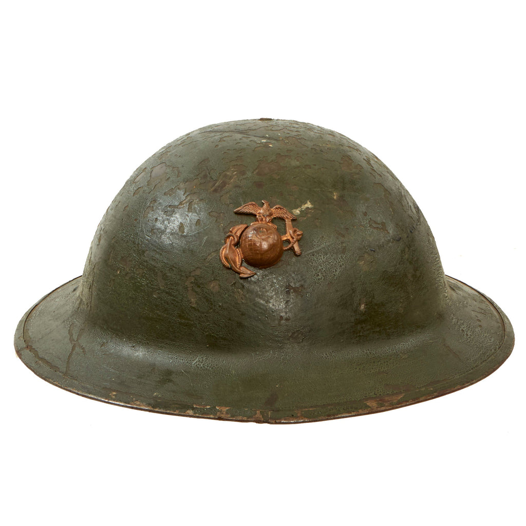 Original U.S. WWI USMC M1917 Doughboy Helmet with Post-War Repaint & EGA Device Original Items