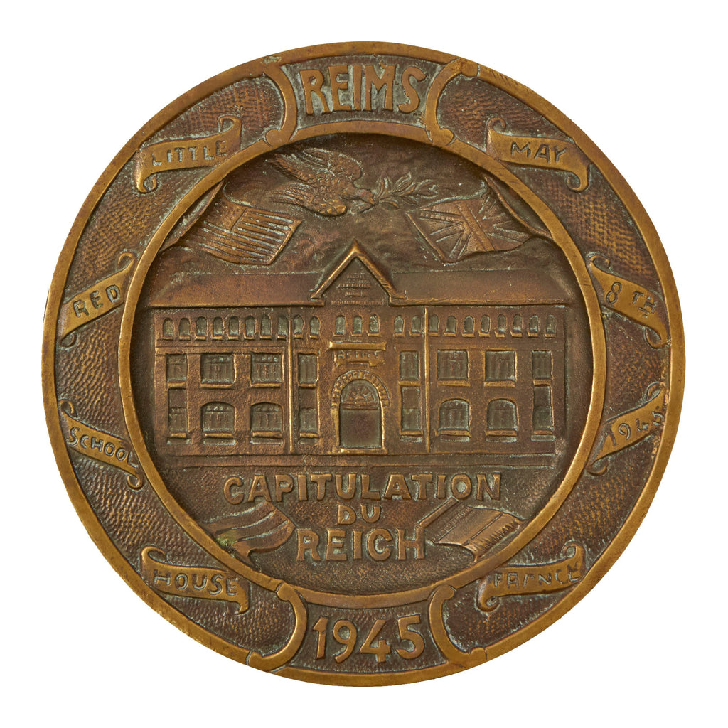 Original U.S. WWII Reims Capitulation German Surrender Commemorative Brass Plate marked DÉPOSÉ Original Items