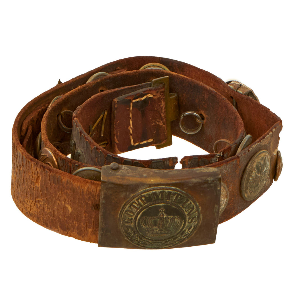 Original Imperial German WWI 1918-1919 Dated Hate Belt with Gott Mit Uns Prussian Buckle & Silver Wound Badge -  27 Attached Items Original Items