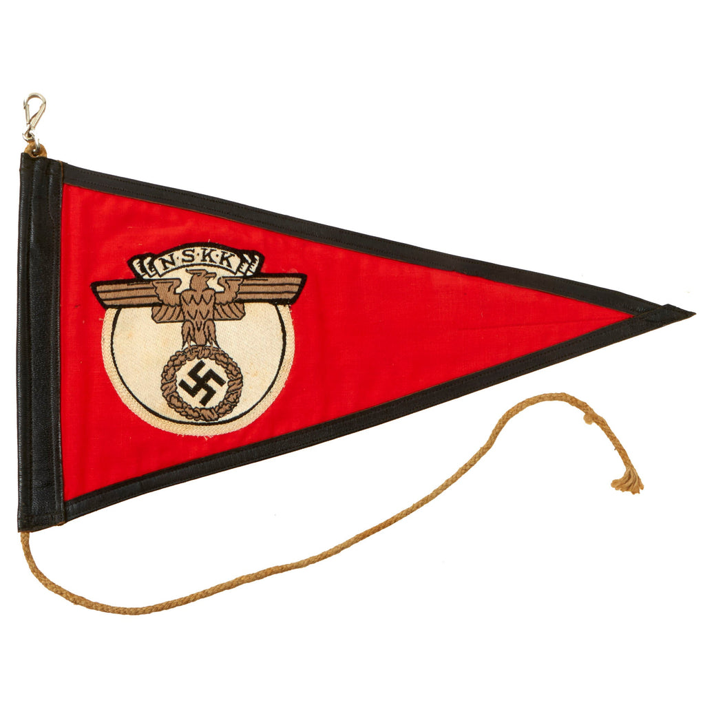 Original German WWII NSKK Vehicle Staff Car Pennant Flag with Leather Trim - 6 ¾" x 12 ¼" Original Items