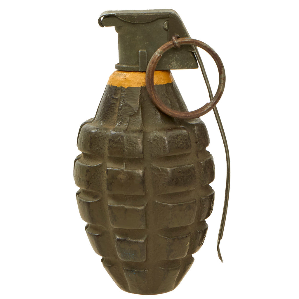 Original U.S. WWII Inert MkII Pineapple Grenade with Yellow Ring & M10A3 Fuze Original Items
