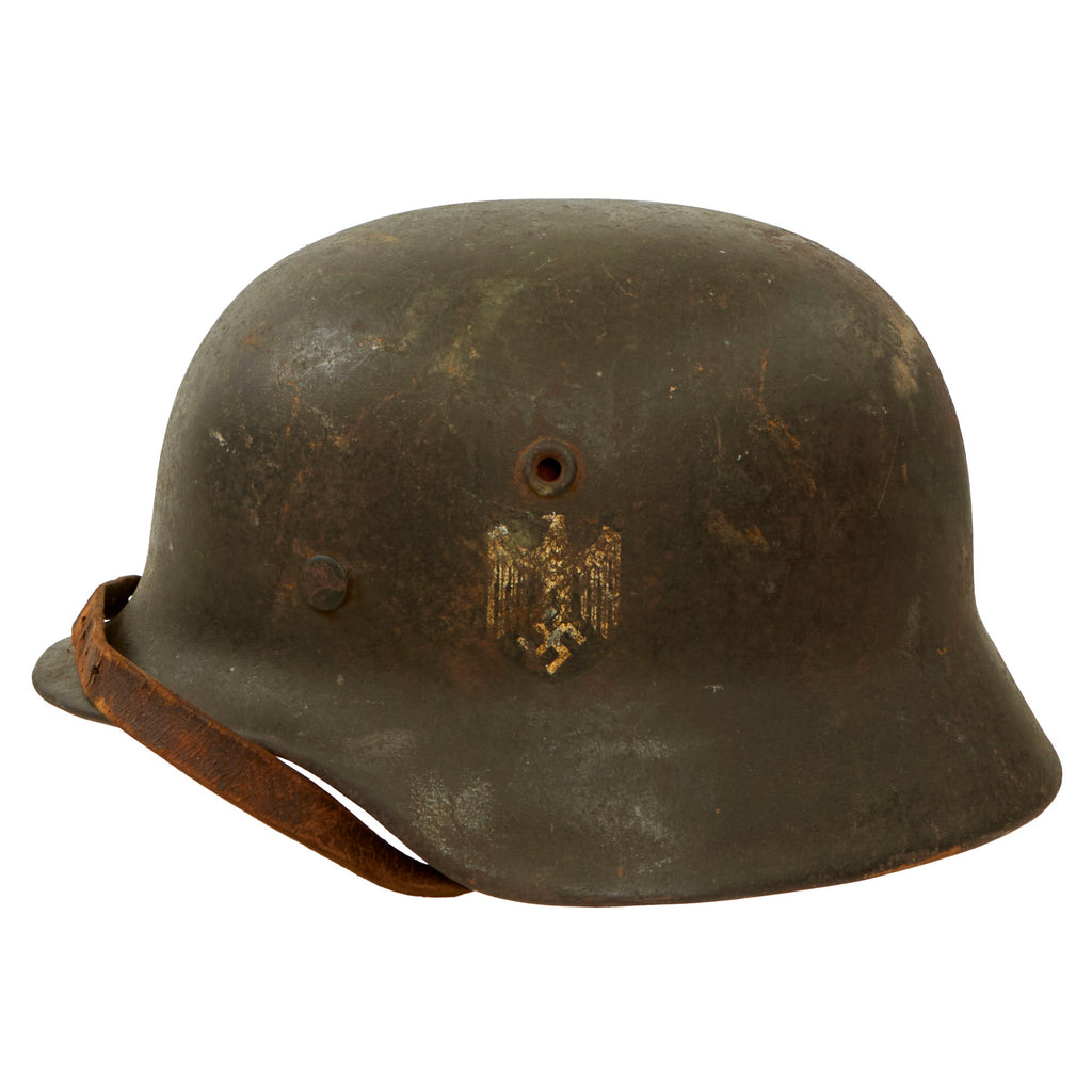 Original German WWII M40 Single Decal Army Heer Helmet with Liner & Chinstrap - NS64 Original Items