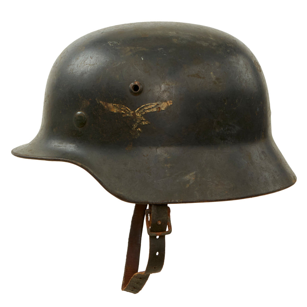 Original German WWII Luftwaffe M35 Double Decal Steel Helmet with 1937 Dated 58cm Liner & Chinstrap - stamped SE66 Original Items