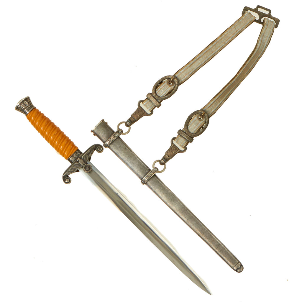 Original German WWII Army Heer Officer Dagger with Scabbard and Hanger - Excellent Unmarked Blade Original Items