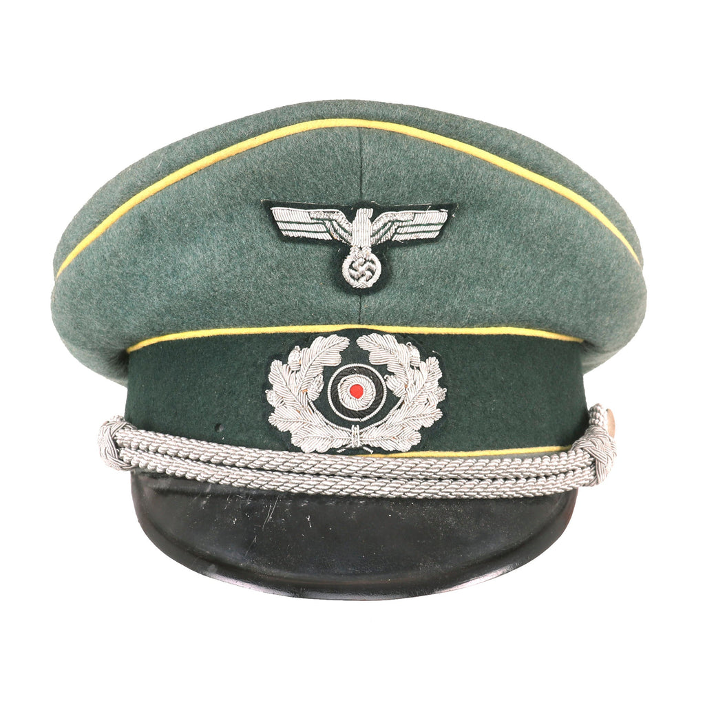 Original German WWII Army Heer Signals Officers Schirmmütze Visor Cap by Deutsche Wertarbeit with Embroidered Insignia Original Items