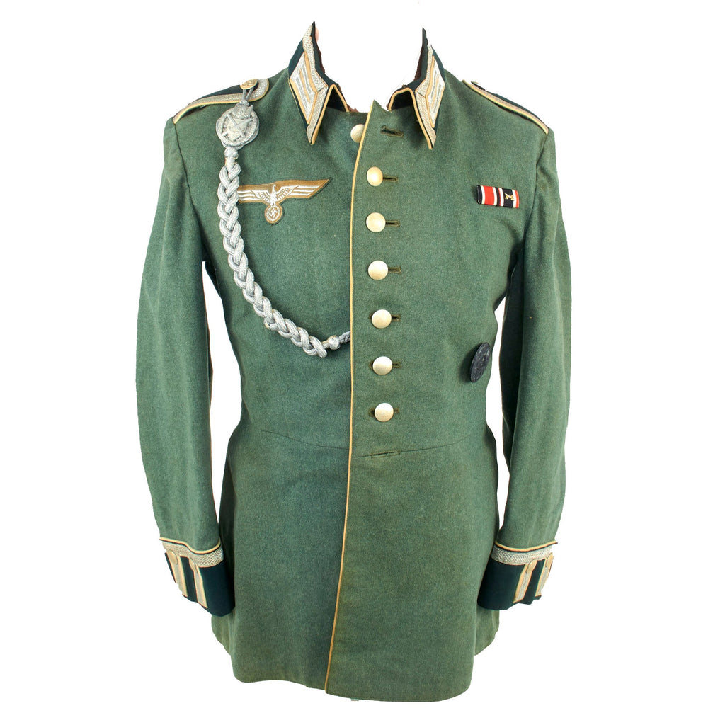 Original German WWII Heer Army Infantry Unteroffizier NCO M35 Waffenrock Dress Tunic with Shooting Lanyard, Wound Badge, and Medal Bar Original Items