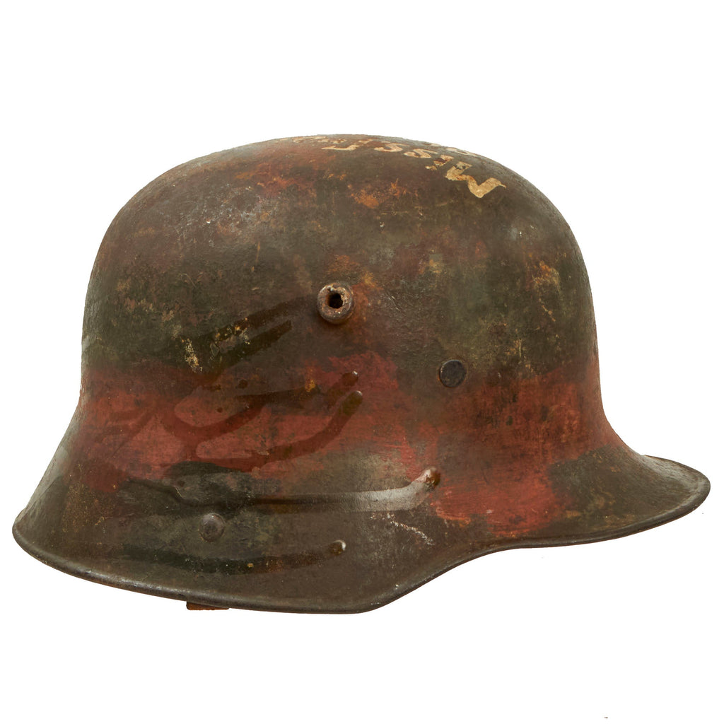 Original Imperial German Splotch Camouflage-Painted M16 Stahlhelm Helmet with Send-Home Address by U.S. Soldier - Full Liner & Chinstrap - Marked Q66 Original Items