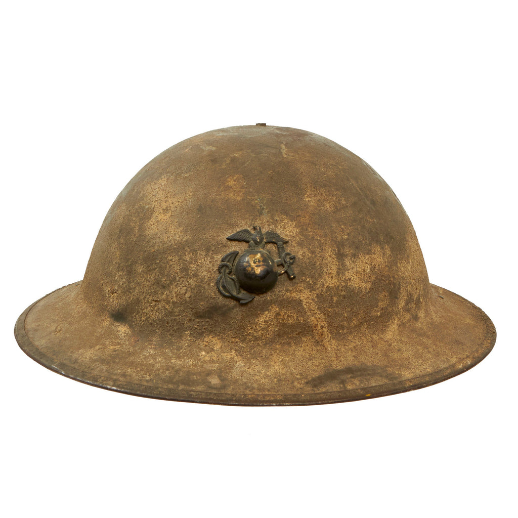 Original U.S. WWI USMC M1917 Doughboy Helmet with Intact Liner & Chinstrap - Featuring Period Correct Eagle, Globe and Anchor Original Items