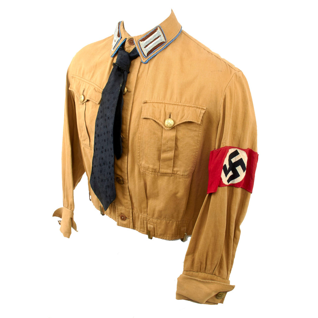 Original German WWII Early NSDAP Local Group Office Leader Brown Shirt Tunic with Armband and Necktie - Ortsgruppe Amtsleiter Original Items