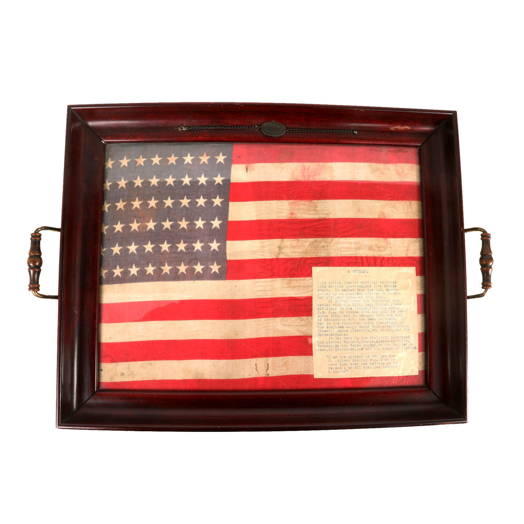 Original U.S. WWI 3rd Division Framed 48-Star Flag & ID Bracelet of Lieutenant Ernest B. Harper with Phenomenal Provenance Note & Research Original Items
