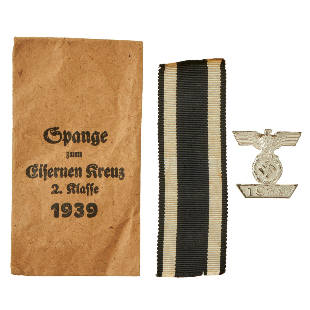 Original German WWII Clasp to the Iron Cross Second Class 1939 by J.E. Hammer & Söhne with Ribbon in Packet - Spange zum Eisernen Kreuz Original Items