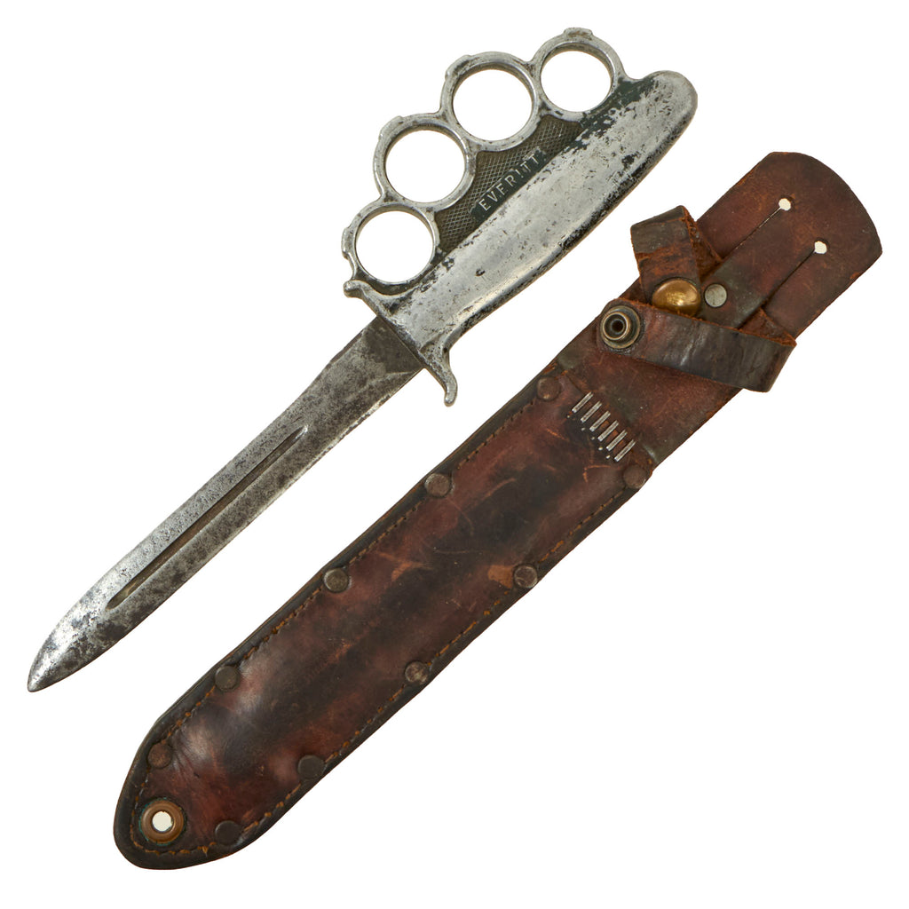 Original U.S. WWII Rare Everitt Green Handle Knuckle Fighting Knife with Scabbard Original Items