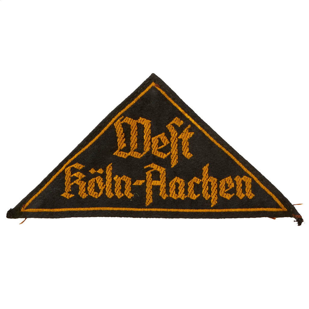 Original German WWII HJ National Youth Association West Köln-Aachen District Sleeve Triangle with Torn RZM Tag Remnants Original Items