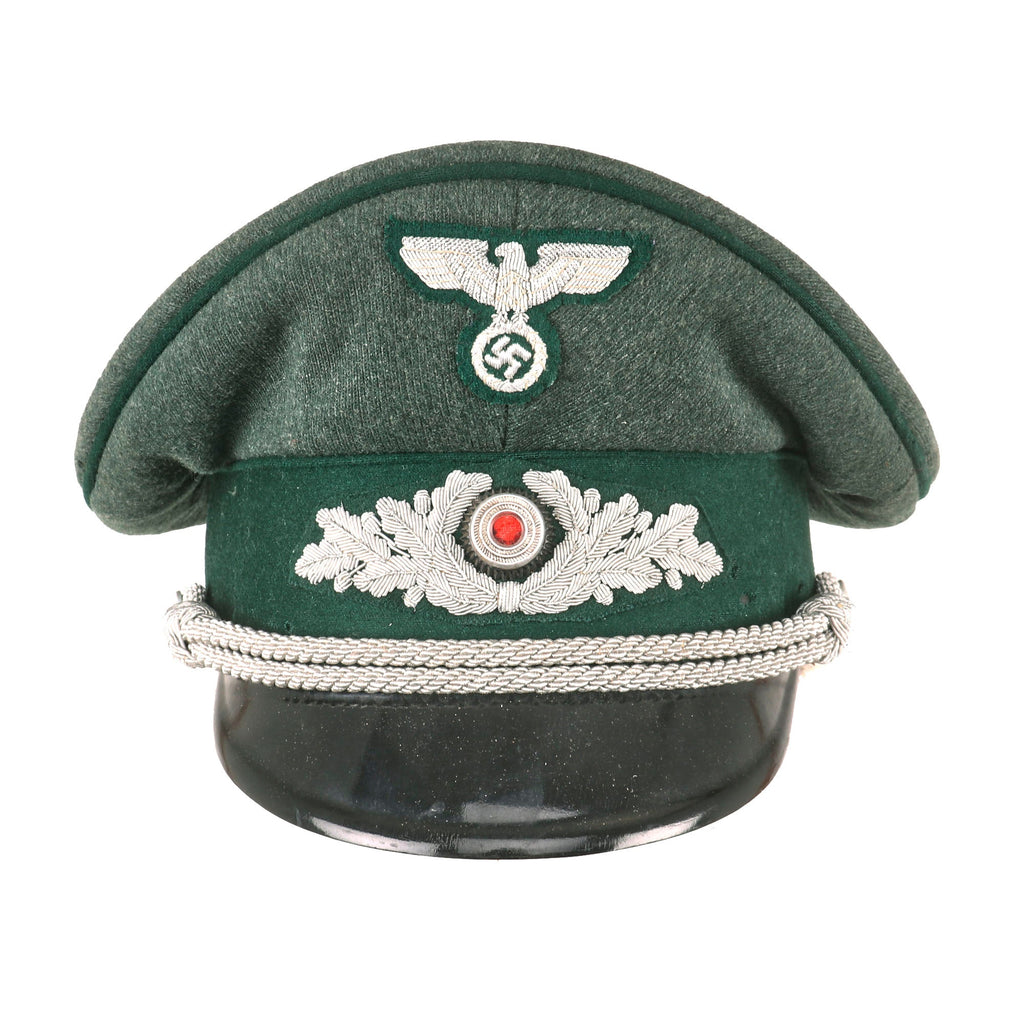 Original German WWII Forestry Service Officers Schirmmütze Visor Cap with Embroidered Insignia by W. Michovius Cottbus Original Items